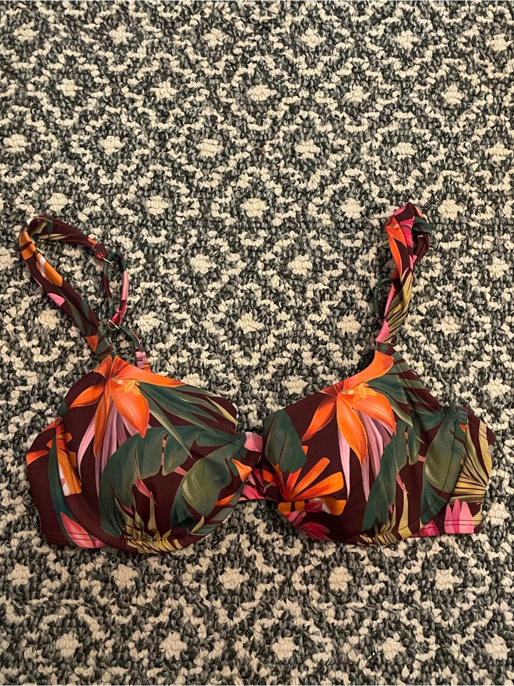 Shade & Shore Tropical Floral Underwire Bra - Burgundy, Orange, Green